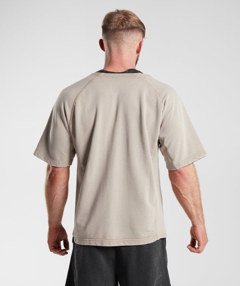 Men's Gymshark Power Washed Rag Top T-Shirts Beige | CA N1D58A